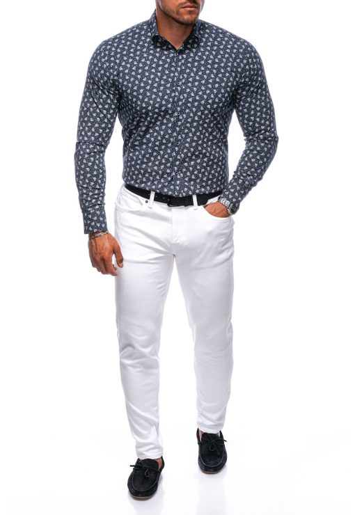 Camasa din amestec de bumbac cu model-BARBATI/IMBRACAMINTE/Camasi-IMBRACAMINTE/Camasi