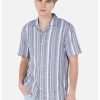 Camasa din amestec de in cu maneci scurte si model in dungi-BARBATI/IMBRACAMINTE/Camasi-IMBRACAMINTE/Camasi