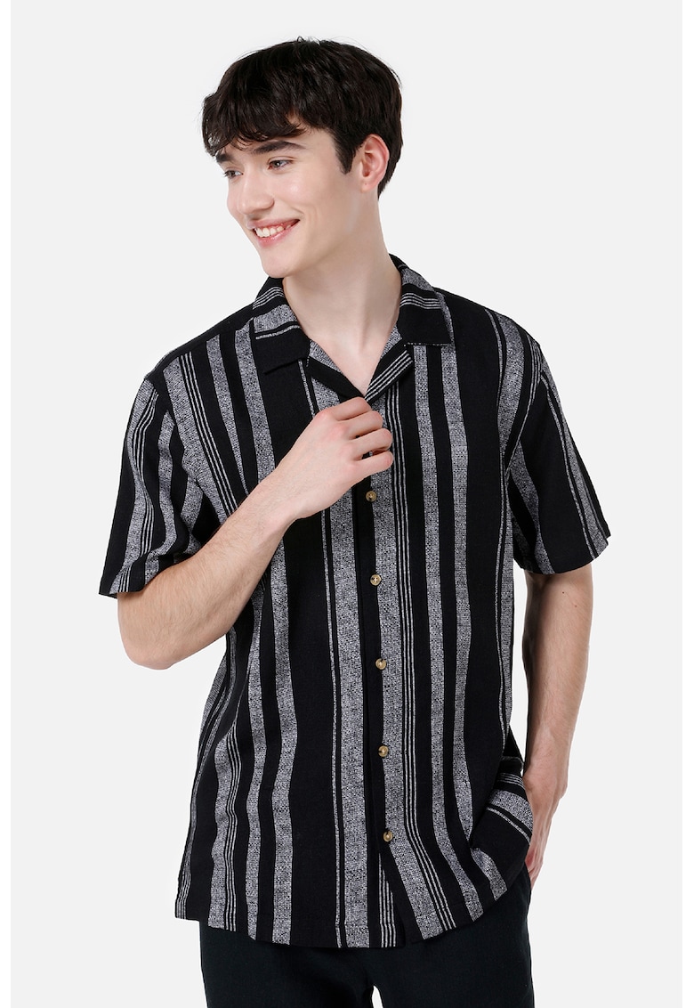 Camasa din amestec de in cu model in dungi-BARBATI/IMBRACAMINTE/Camasi-IMBRACAMINTE/Camasi