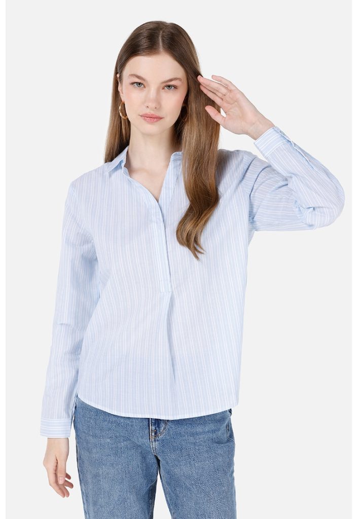 Camasa din bumbac cu model in dungi-FEMEI/IMBRACAMINTE/Camasi-IMBRACAMINTE/Camasi