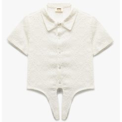 Camasa din dantela Sangallo cu terminatie cu snur de ajustare-FETE/IMBRACAMINTE/Camasi-IMBRACAMINTE/Camasi