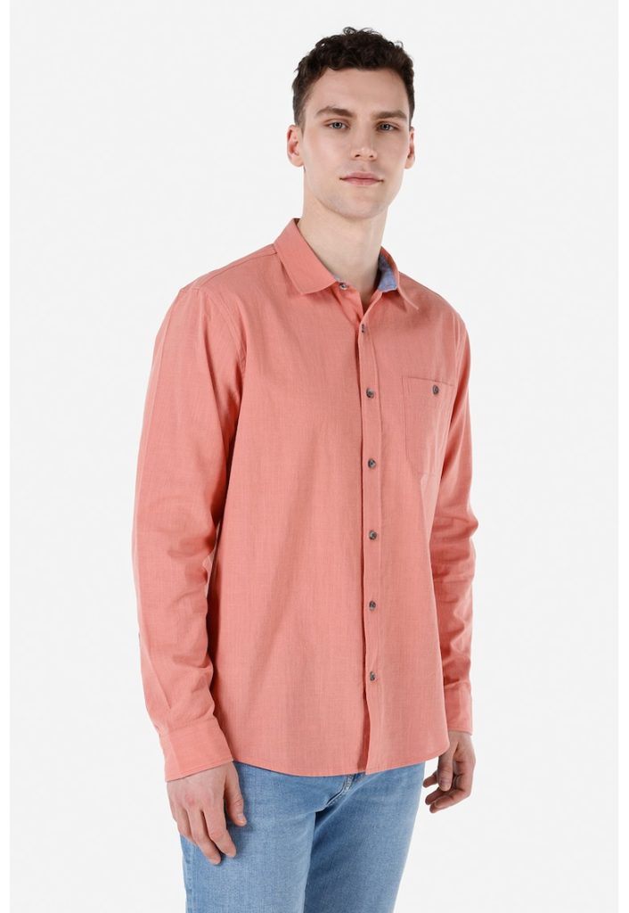 Camasa uni de bumbac cu guler ascutit-BARBATI/IMBRACAMINTE/Camasi-IMBRACAMINTE/Camasi