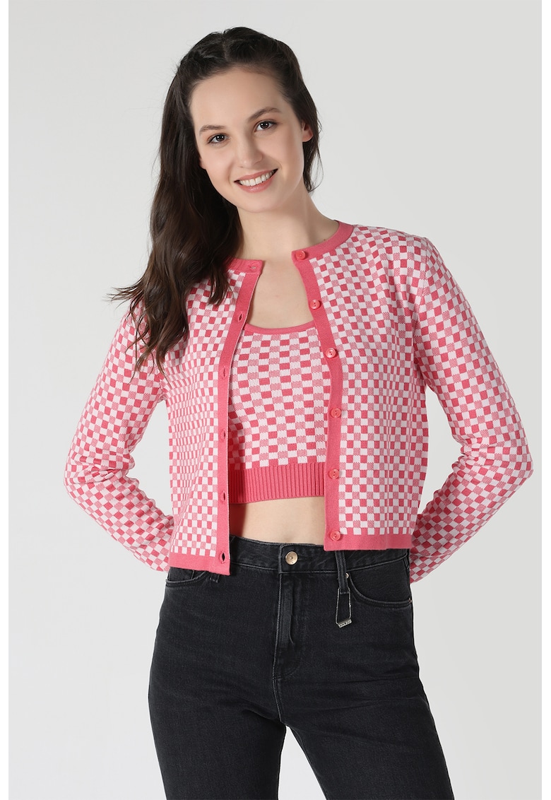 Cardigan slim fit in carouri-FEMEI/IMBRACAMINTE/Pulovere si cardigane-IMBRACAMINTE/Pulovere si cardigane