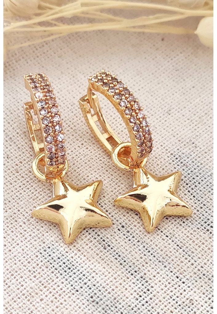 Cercei rotunzi cu detalii cu stele-FEMEI/GENTI SI ACCESORII/Bijuterii-GENTI SI ACCESORII/Bijuterii