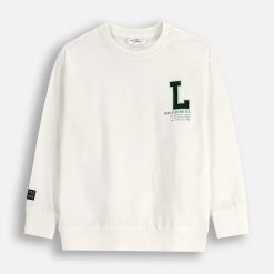 Coccodrillo hanorac de bumbac pentru copii culoarea bej