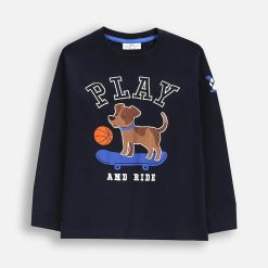 Coccodrillo longsleeve din bumbac pentru copii culoarea bleumarin