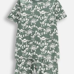 Coccodrillo set de pijama de bumbac pentru copii culoarea verde