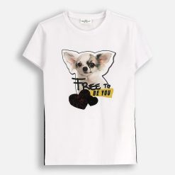 Coccodrillo tricou de bumbac pentru copii culoarea alb