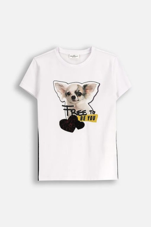 Coccodrillo tricou de bumbac pentru copii culoarea alb
