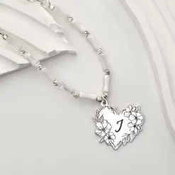 Colier Buchet din Inima - Personalizat cu Initiala - Lant combinat cu Perle Bambus & Bilute - Argint 925-Colectii >> Comori Perlate >> Noutati