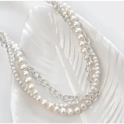 Colier Impletirea elegantei - Doua Siraguri de Perle & Lant Fin - Argint 925-Colectii >> Comori Perlate >> Noutati