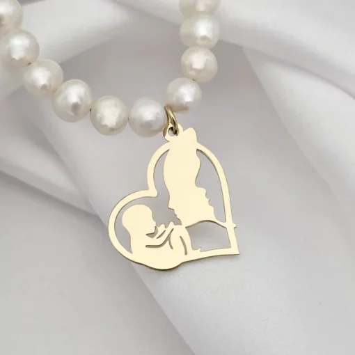 Colier Legatura Eterna - Inima cu Silueta Parintilor si Bebelus Baietel & Colier Perle - Argint 925 placat cu Aur Galben 18K-Colectii >> Comori Perlate >> Noutati