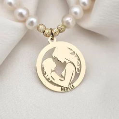 Colier Legatura Mama si Fiica - Pandantiv Disc & Sirag de Perle - Argint 925 placat cu Aur Galben 18K-Colectii >> Comori Perlate >> Noutati