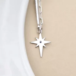 Colier Luceafar - Pandantiv stea cu Safir Albastru - Combinatie lant cu Perle Stick & Bilute - Argint 925 Rodiat-Colectii >> Comori Perlate >> Noutati