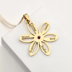 Colier Misterul Petalelor decorat cu piatra Rubin – Lant cu pandantiv personalizat - Sirag Perle cilindrice roz