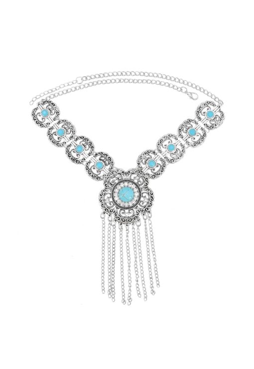 Colier argintiu - cu piatra turquoise - Saritha C12 --FEMEI/GENTI SI ACCESORII/Bijuterii-GENTI SI ACCESORII/Bijuterii