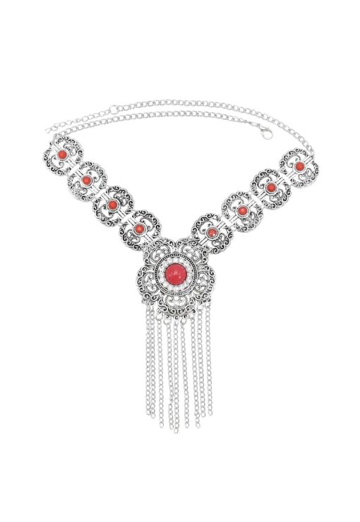Colier argintiu - cu pietre rosii - Sarita C12 --FEMEI/GENTI SI ACCESORII/Bijuterii-GENTI SI ACCESORII/Bijuterii