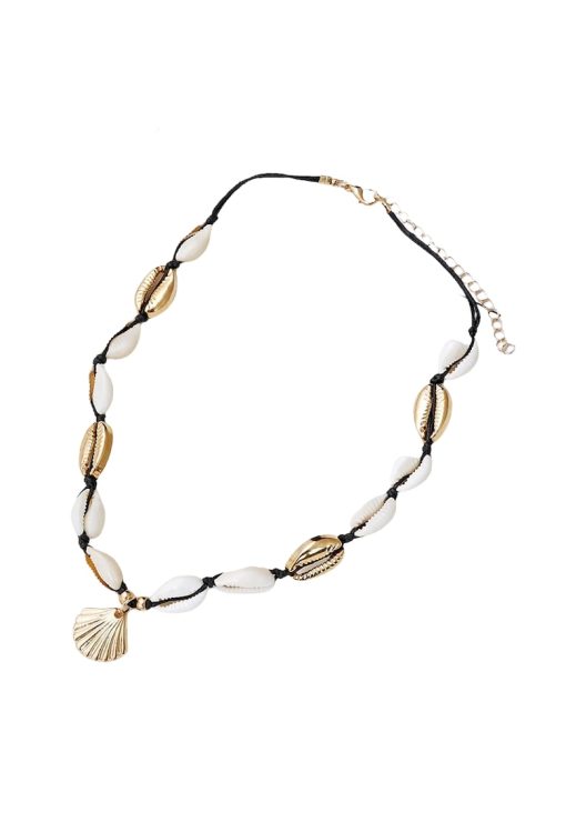 Colier auriu - cu snur negru si scoici naturale - Talita C12 --FEMEI/GENTI SI ACCESORII/Bijuterii-GENTI SI ACCESORII/Bijuterii