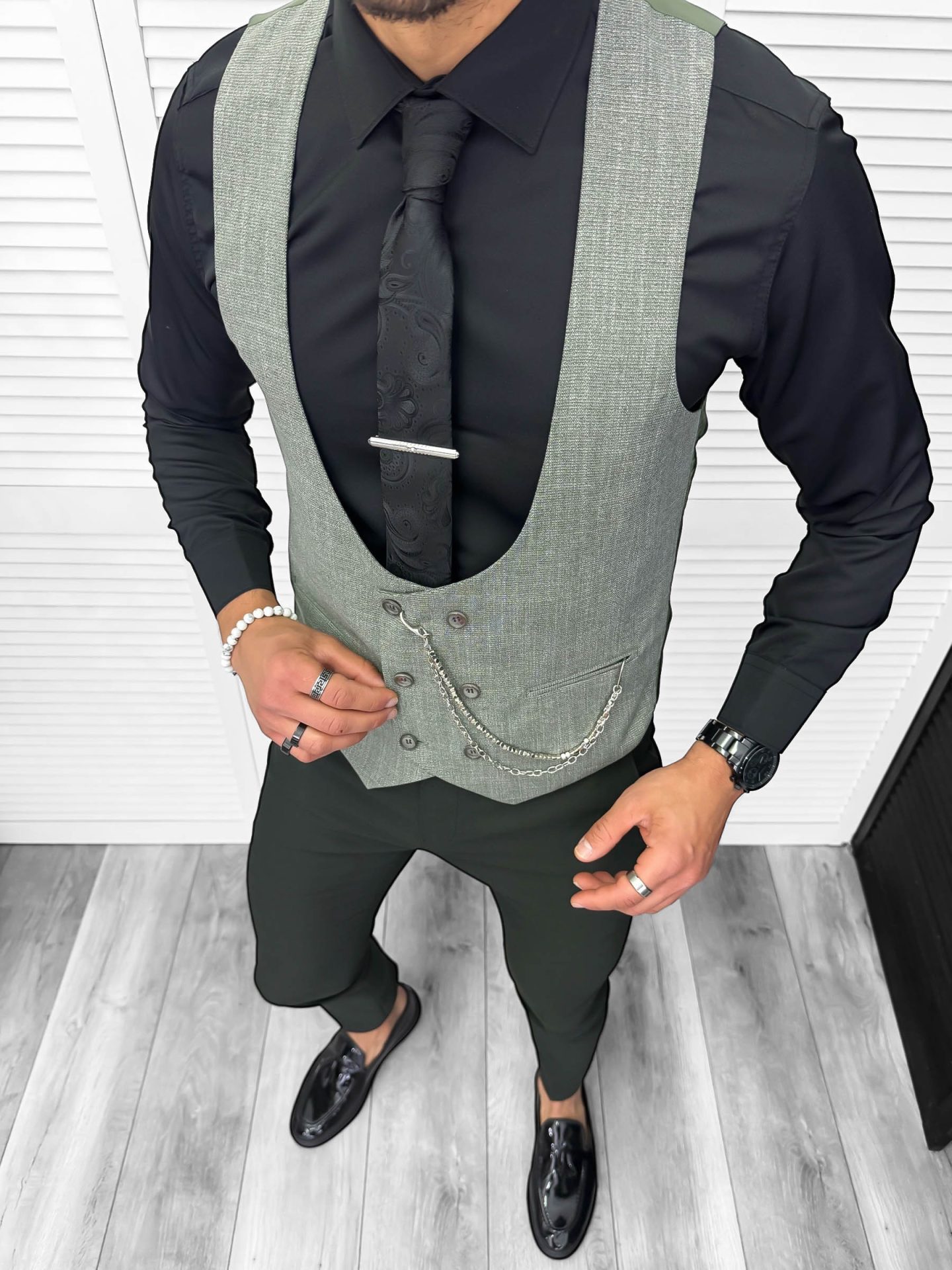 Compleu barbati Vesta + Pantaloni B1469 Y18-2-Costume barbati > Compleuri barbati