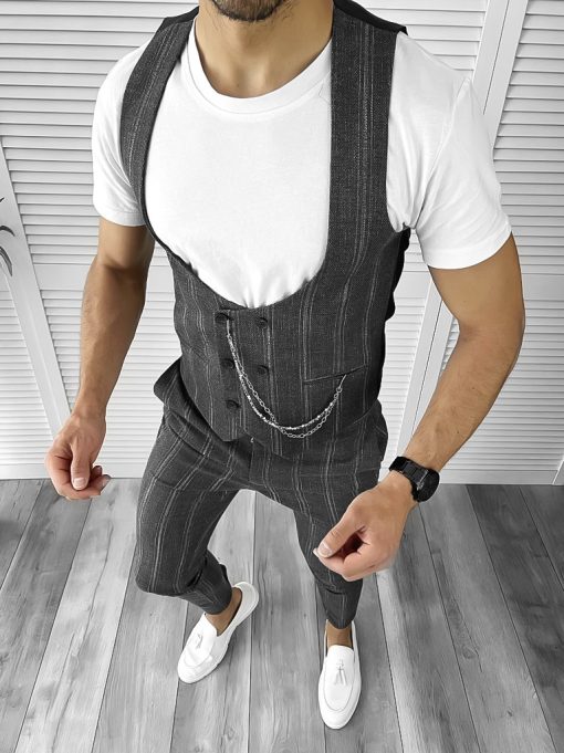 Compleu barbati  Vesta + Pantaloni gri inchis 11614 V2-Costume barbati > Compleuri barbati