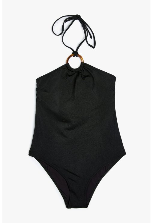 Costum de baie intreg cu cordon - decolteu halter si aspect stralucitor-FEMEI/IMBRACAMINTE/Costume de baie-IMBRACAMINTE/Costume de baie