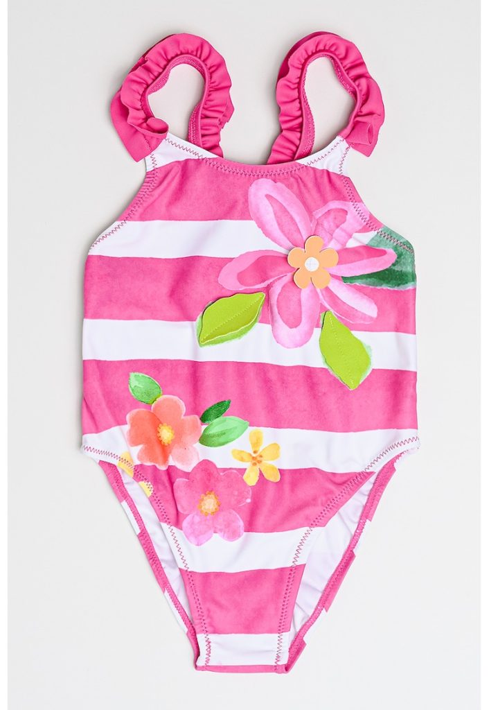 Costum de baie intreg cu dungi si model floral-FETE/IMBRACAMINTE/Costume de baie-IMBRACAMINTE/Costume de baie