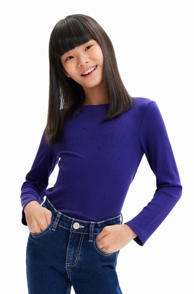 Desigual longsleeve din bumbac pentru copii culoarea albastru marin-Îmbrăcăminte