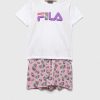 Fila set de pijama de bumbac pentru copii culoarea alb