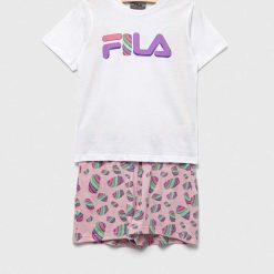 Fila set de pijama de bumbac pentru copii culoarea alb