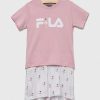 Fila set de pijama de bumbac pentru copii culoarea alb