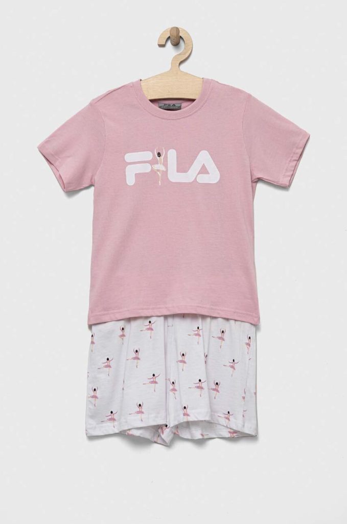 Fila set de pijama de bumbac pentru copii culoarea alb