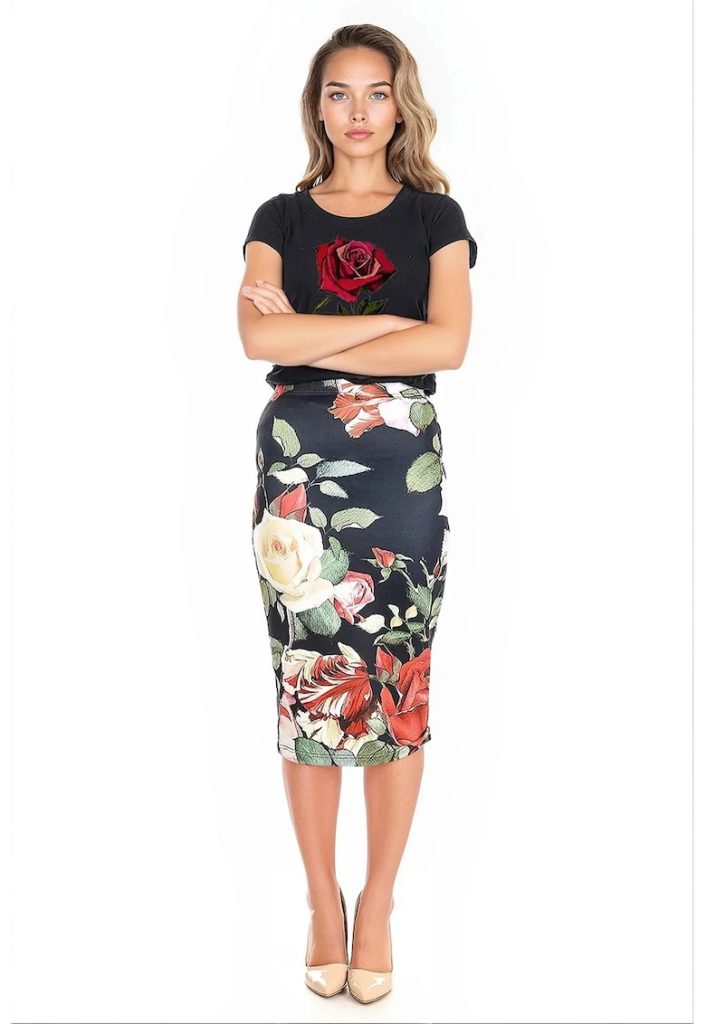 Fusta creion midi cu imprimeu floral-FEMEI/IMBRACAMINTE/Fuste-IMBRACAMINTE/Fuste
