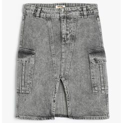 Fusta de denim cu slit frontal-FETE/IMBRACAMINTE/Fuste-IMBRACAMINTE/Fuste