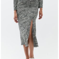 Fusta midi cu talie inalta - croiala pe bie si slit lateral-FEMEI/IMBRACAMINTE/Fuste-IMBRACAMINTE/Fuste
