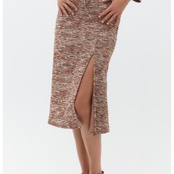 Fusta midi cu talie inalta - croiala pe bie si slit lateral-FEMEI/IMBRACAMINTE/Fuste-IMBRACAMINTE/Fuste