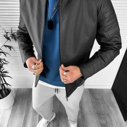 Geaca barbati neagra piele ecologica B2880 116-2-Geci barbati > Geci de piele barbati