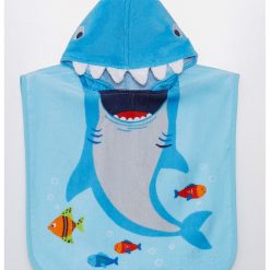 Halat de baie cu model rechin - Alb - Albastru royal-BAIETI/CASA/Halate de baie si prosoape-CASA/Halate de baie si prosoape