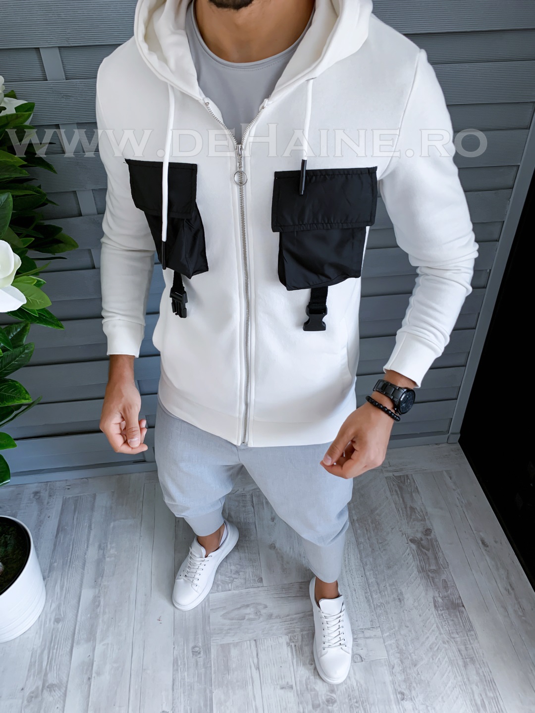 Hanorac barbati alb slim fit A8431 D4-5.4-Hanorace