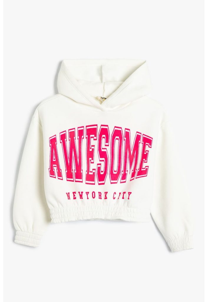 Hanorac crop cu imprimeu text-FETE/IMBRACAMINTE/Bluze-IMBRACAMINTE/Bluze