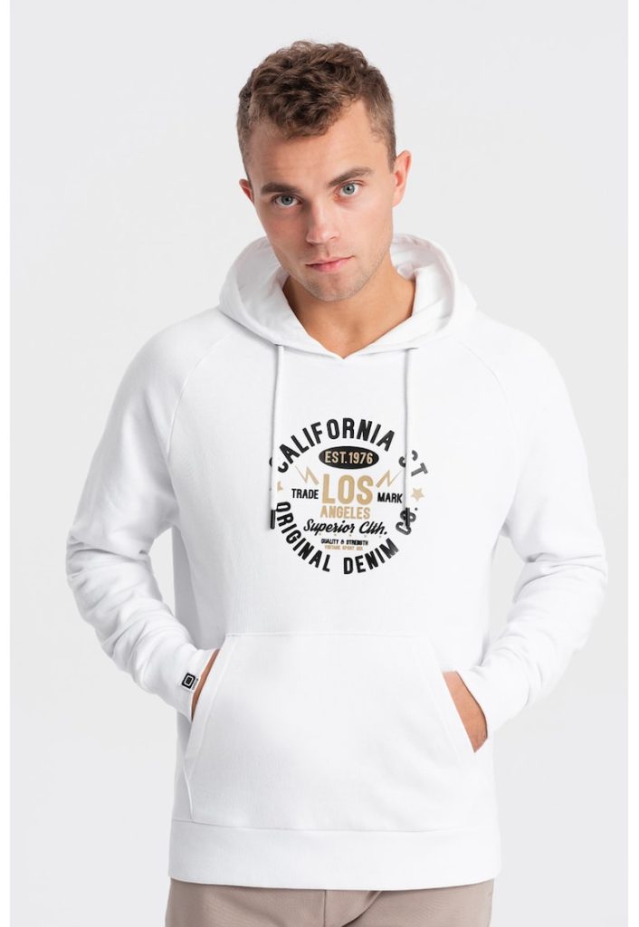 Hanorac cu imprimeu si buzunar kangaroo-BARBATI/IMBRACAMINTE/Hanorace-IMBRACAMINTE/Hanorace