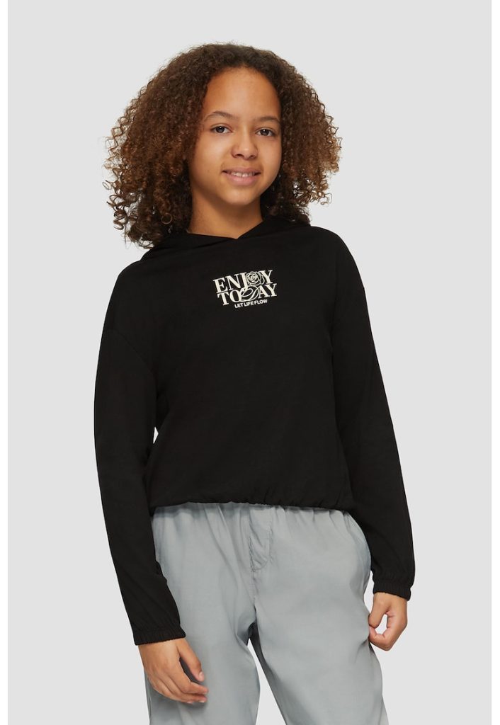 Hanorac de bumbac cu imprimeu text-FETE/IMBRACAMINTE/Bluze-IMBRACAMINTE/Bluze