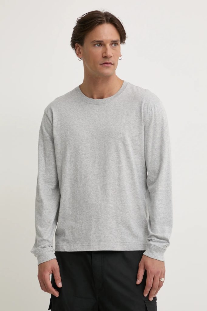 Hollister Co. longsleeve din bumbac culoarea gri