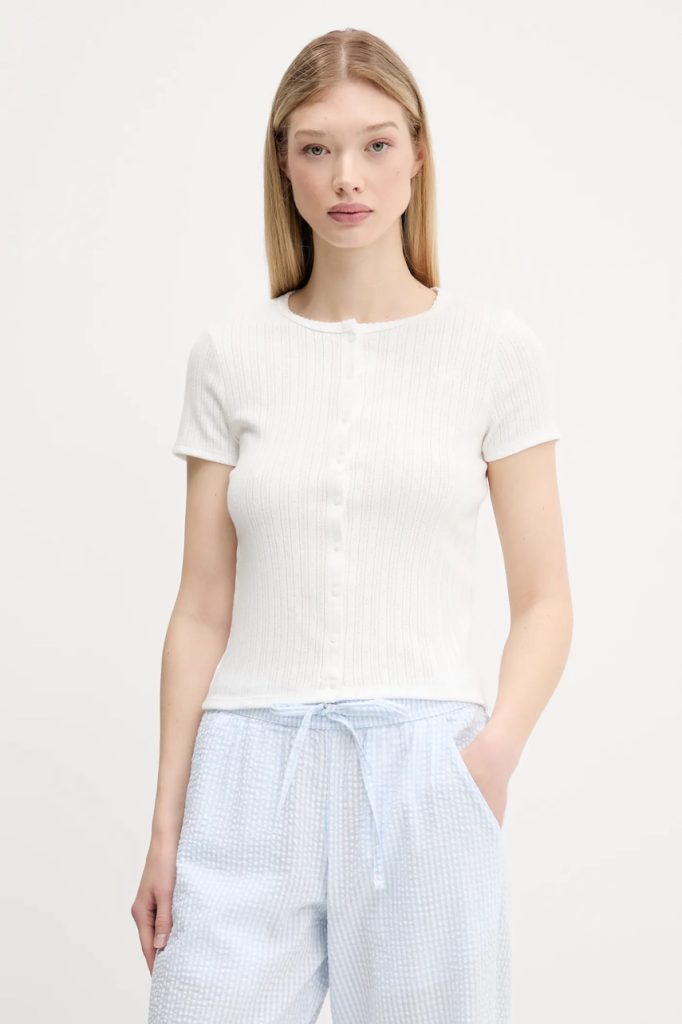 Hollister Co. tricou culoarea alb