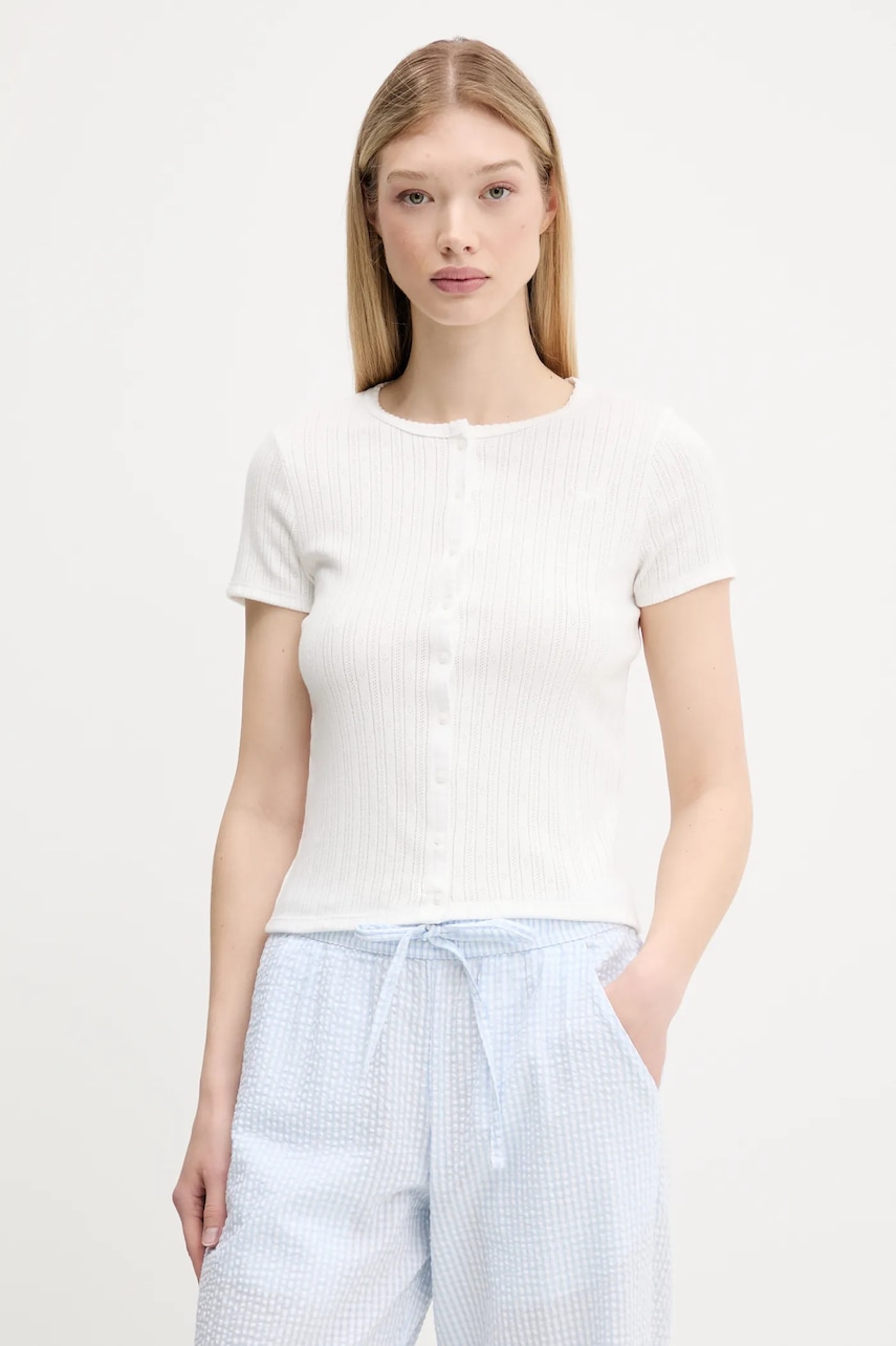 Hollister Co. tricou culoarea alb