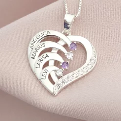 Lantisor Inima cu Poveste - 4 nume si Cristale Zirconia - Argint 925-Toate >> Argint 925 >> Lantisoare Argint >> Noutati