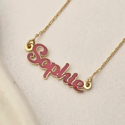 Lantisor cu nume si email roz - Argint 925 placat cu Aur Galben 18K-Toate >> Argint 925 >> Lantisoare Argint >> Noutati