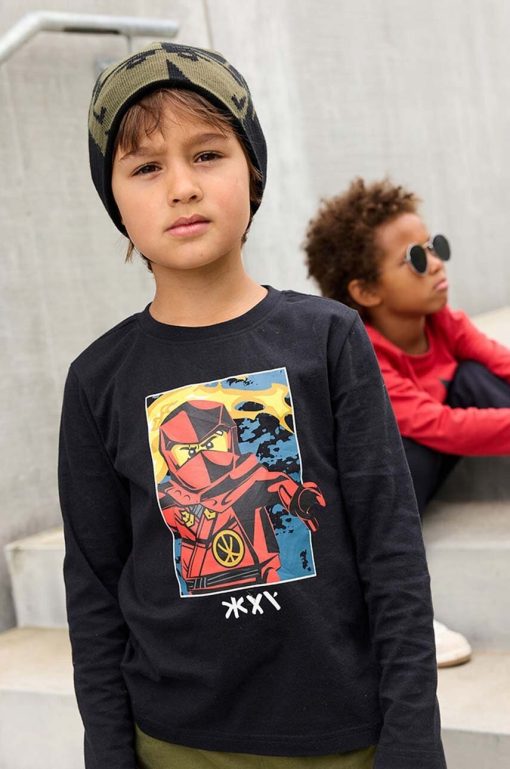 Lego longsleeve din bumbac pentru copii LWTANO 604 culoarea negru