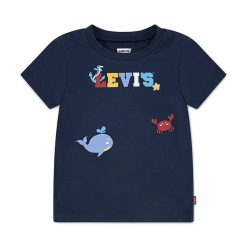 Levi's tricou din bumbac pentru bebelusi COASTAL CRITTERS LOGO TEE culoarea albastru marin
