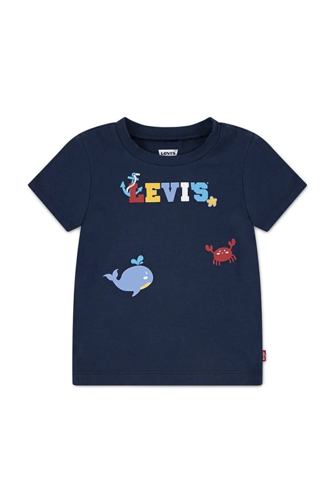 Levi's tricou din bumbac pentru bebelusi COASTAL CRITTERS LOGO TEE culoarea albastru marin