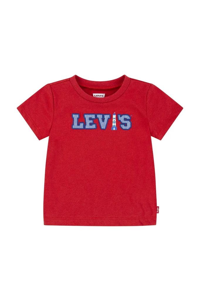 Levi's tricou din bumbac pentru bebelusi LOGO CHAMBRAY APPLIQUE TEE culoarea rosu